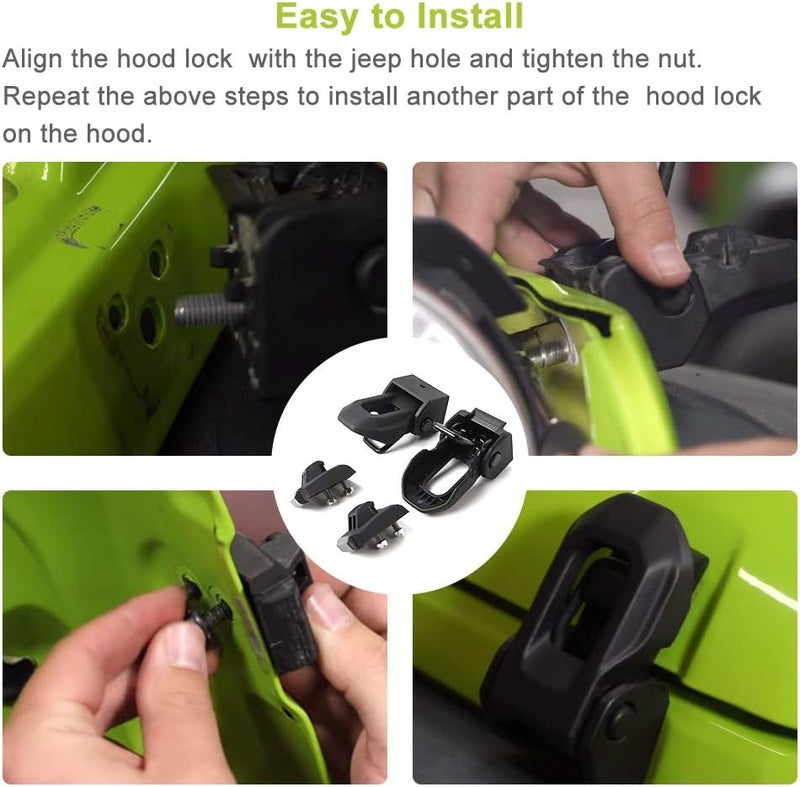 GOHAWKTEQ Jeep Wrangler JK JL Hood Latch 2007-2018 Black Stainless Steel Catch Kit - Image 5