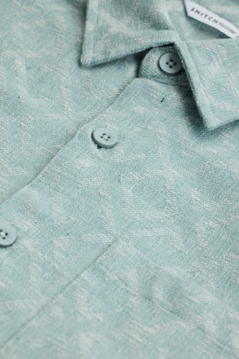 سنيتش Light Blue Geometric Long Sleeve Regular Fit Shirt