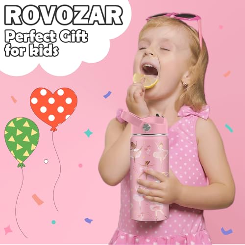 ROVOZAR Ballet Water Bottle for Girls - 16oz Dance Stainless Steel Water Bottle with Straw - Cute Dancer Insulated Cup - Pink Ballerina Kids Tumbler for School, Sports, Travel - Image 2