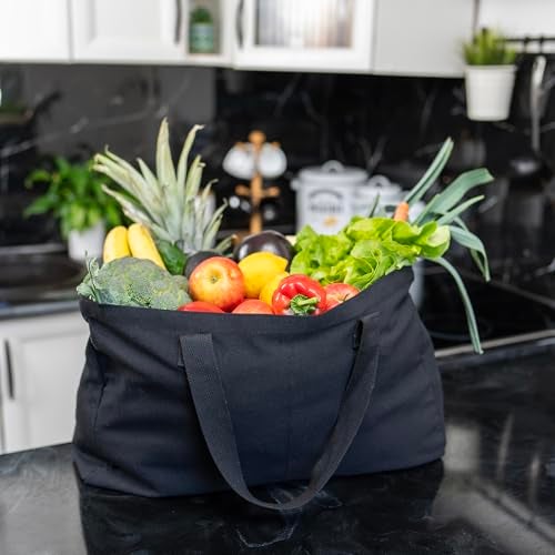 BasicList Extra Large Canvas Tote Bag - Big Largest Reusable Grocery,Black Pocket - Image 5