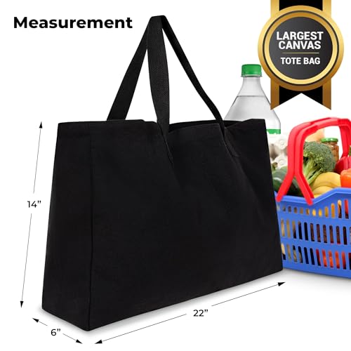 BasicList Extra Large Canvas Tote Bag - Big Largest Reusable Grocery,Black Pocket - Image 2