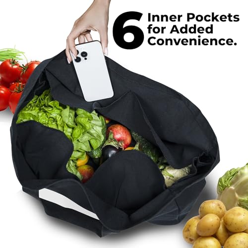 BasicList Extra Large Canvas Tote Bag - Big Largest Reusable Grocery,Black Pocket - Image 3