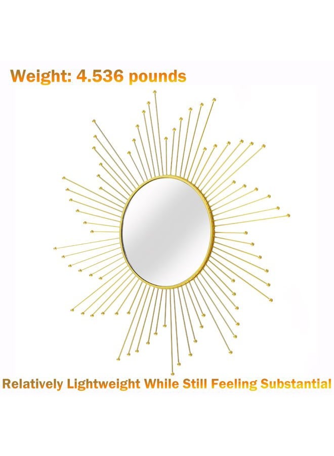 Mocome Large Gold Sunburst Mirror - 31" Starburst Wall Mirror with 12" Round Glass, Mid-Century Modern Elegant Gold Sun Mirrors for Living Room, Bedroom, Entryway Decor - Image 4