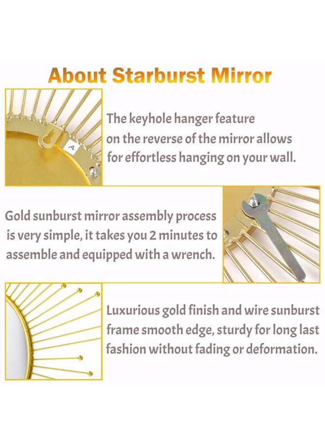 Mocome Large Gold Sunburst Mirror - 31" Starburst Wall Mirror with 12" Round Glass, Mid-Century Modern Elegant Gold Sun Mirrors for Living Room, Bedroom, Entryway Decor - Image 2
