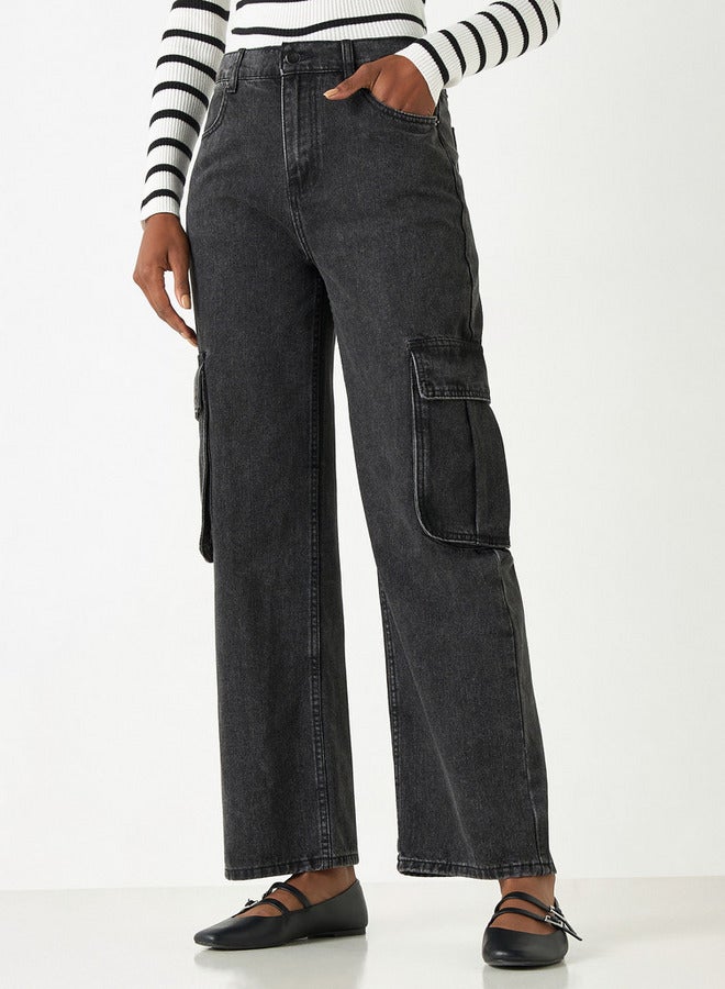 تواكستريمز بنطلون جينز كارجو سادة واسع الساقين بجيوب من توإكستريمز - Image 1