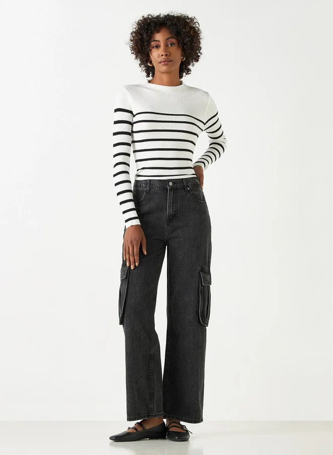 2Xtremz 2Xtremz Solid Wide Leg Cargo Jeans with Pockets