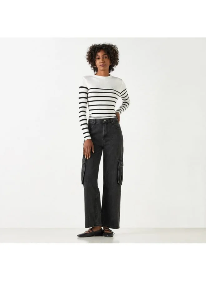 2Xtremz 2Xtremz Solid Wide Leg Cargo Jeans with Pockets