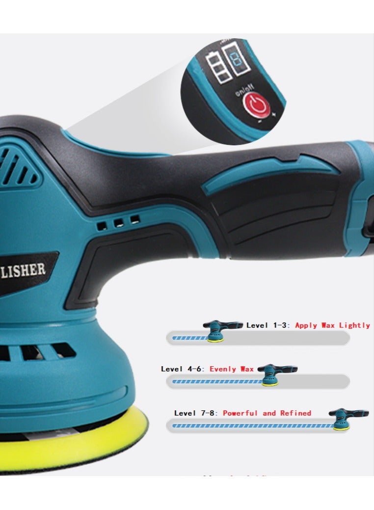🔥Upgrade Version🔥5-Inch Portable Rotary Buffer Polisher Car Waxer, Battery Cordless Sander Polishing Machine with Sponge Pads Kit[Battery*2] - Image 4