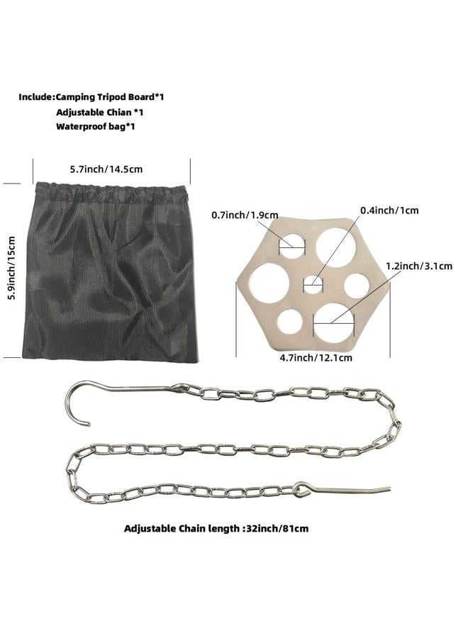 ZANOLY Camping Tripod Board Accessories，Turn Branches into Campfire Tripod ，Stainless Steel Campfire Support Plate with Adjustable Chain for Hanging Cookware,Portable Camping Gear (standard) (Plus-2) - Image 3