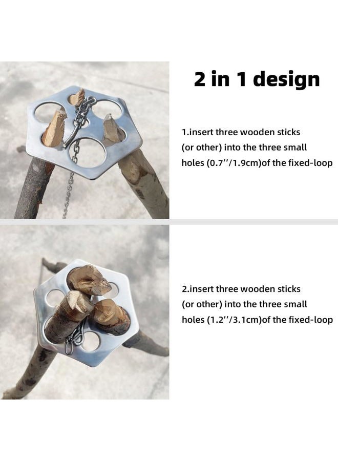 ZANOLY Camping Tripod Board Accessories，Turn Branches into Campfire Tripod ，Stainless Steel Campfire Support Plate with Adjustable Chain for Hanging Cookware,Portable Camping Gear (standard) (Plus-2) - Image 2