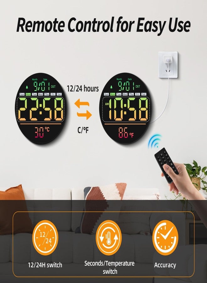 Maxstar Led Digital Wall Clock with Timer, Seconds, Temperature, Date, DST, Nightlight, RGB Color, Alarm Clock, 5-Level Display Brightness, Digital Clock Timer for Classroom, Bedroom, Garage, Gym - Image 4