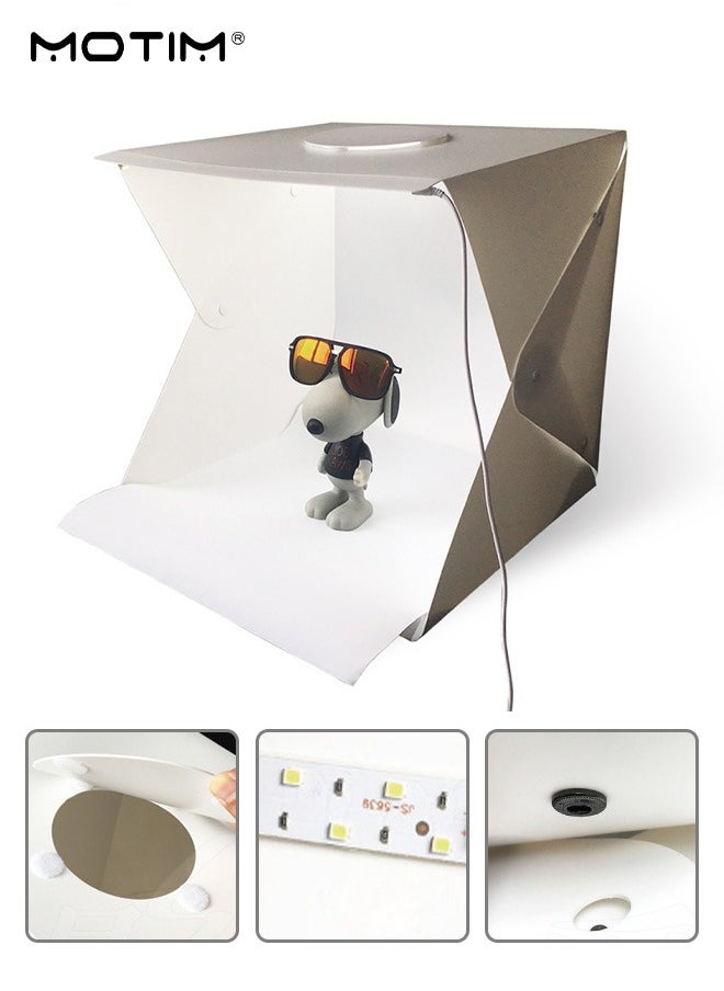 40cm/16 Inch Photo Studio Box Light Tent, LED Panel Folding Lightbox Photography Shooting Tent Box with 6 Colors Removable Backdrops for Jewelry and Product Photography