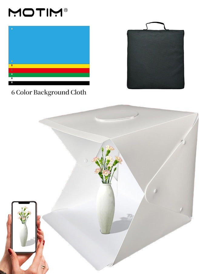 Motim 40cm/16 Inch Photo Studio Box Light Tent, LED Panel Folding Lightbox Photography Shooting Tent Box with 6 Colors Removable Backdrops for Jewelry and Product Photography