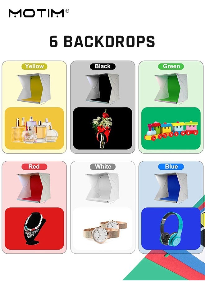 40cm/16 Inch Photo Studio Box Light Tent, LED Panel Folding Lightbox Photography Shooting Tent Box with 6 Colors Removable Backdrops for Jewelry and Product Photography