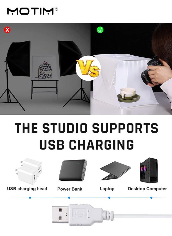 Motim 40cm/16 Inch Portable Light Photo Light Box & Soft Box, LED Panel Folding Studio Shooting Tent Light Box Photography Kit with 6 Colors Backdrops for Jewelry and Product Photography  - Image 3