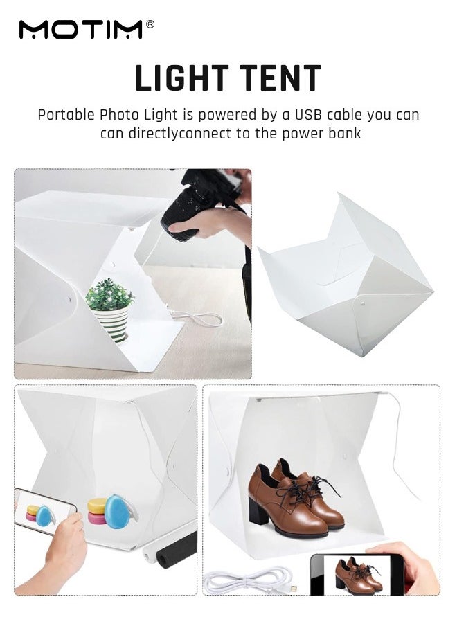 Motim 40cm/16 Inch Portable Light Photo Light Box & Soft Box, LED Panel Folding Studio Shooting Tent Light Box Photography Kit with 6 Colors Backdrops for Jewelry and Product Photography  - Image 4