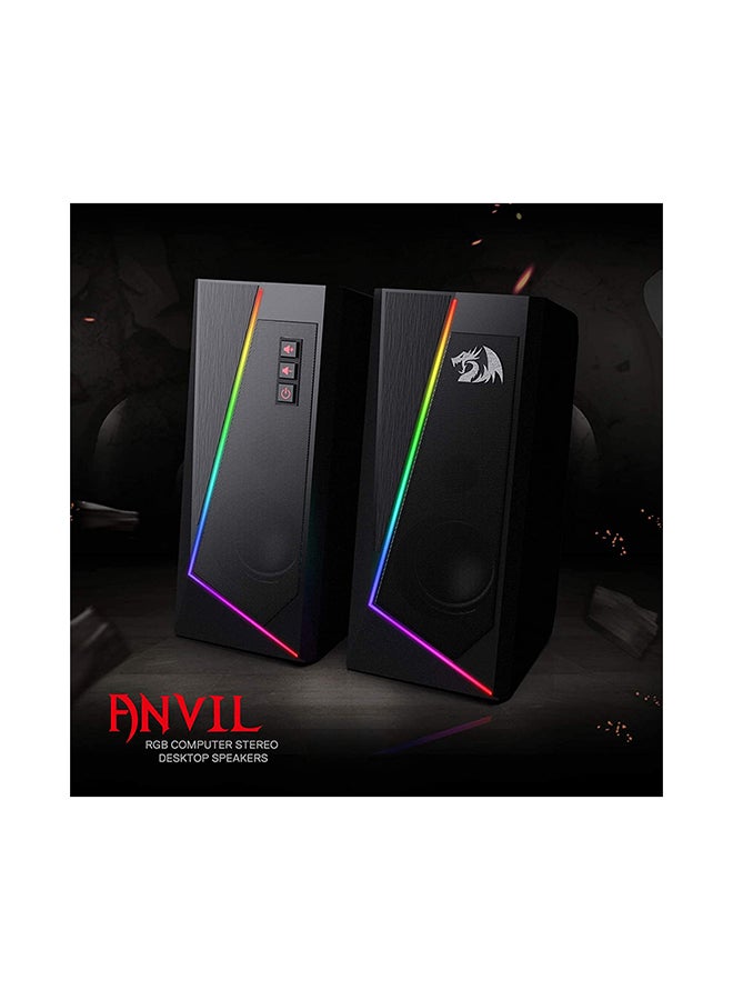 REDRAGON GS520 Anvil RGB Desktop Speakers, 2.0 Channel PC Computer Stereo Speaker with 6 Colorful LED Modes, Enhanced Bass and Easy-Access Volume Control, USB Powered w/ 3.5mm Cable - Image 2