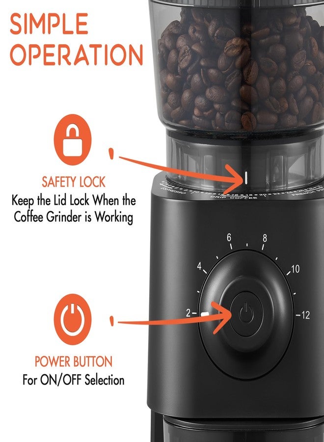 Ollygrin Conical Burr Coffee Grinder Electric, Coffee Grinder with 30 Grind Settings,Compact Burr Mill Grinder for Home Use, 2-12 Cups - Image 5