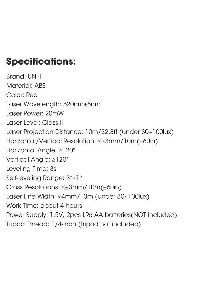 UNI-T - UNI-T 2 Line Laser Level Meter Self-Leveling 2 Green Beams Horizontal/Vertical/Cross Line Laser Level Tool with Magnetic Mount for Home Use - Image 1