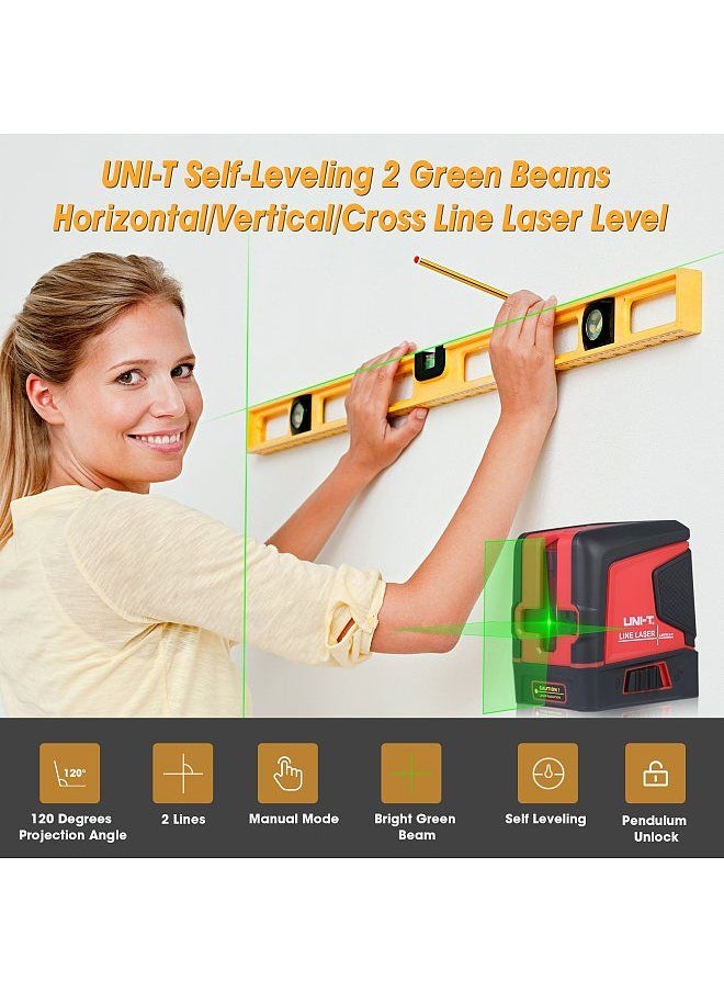 UNI-T - UNI-T 2 Line Laser Level Meter Self-Leveling 2 Green Beams Horizontal/Vertical/Cross Line Laser Level Tool with Magnetic Mount for Home Use - Image 1
