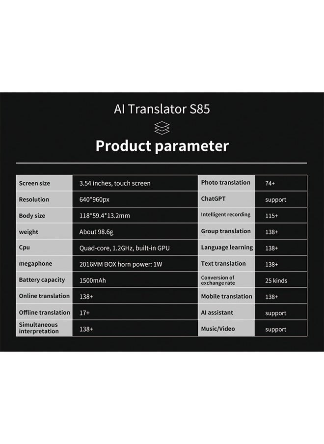 Generic - S85 Black Translation Device with 3.5-Inch Screen - Supports Offline and Online Translation - Image 1