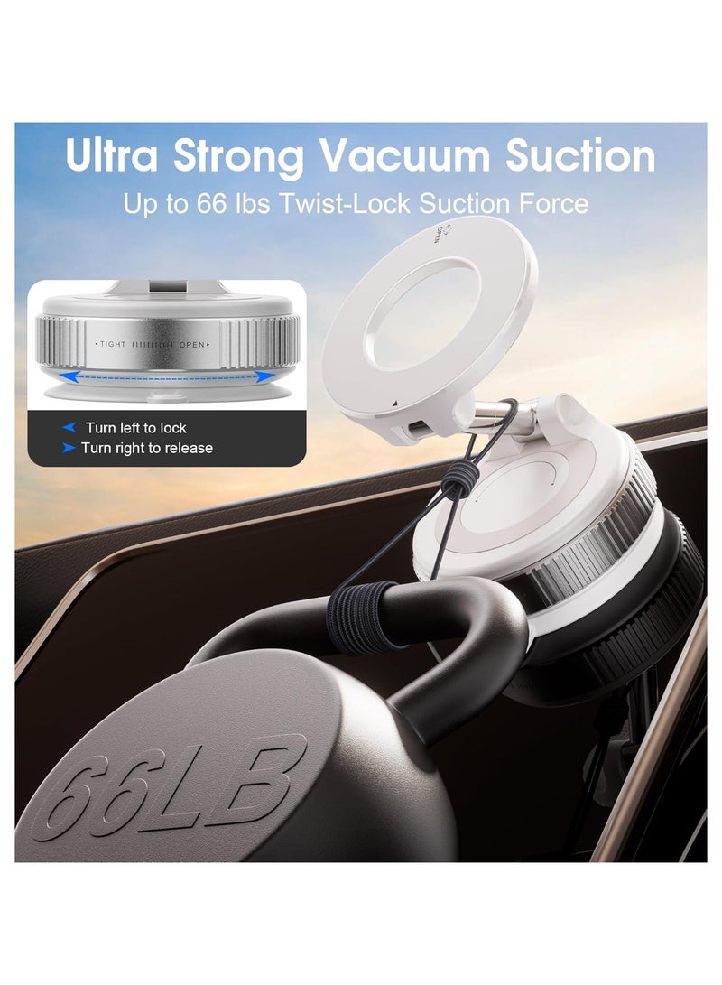 yalilai for MagSafe Magnetic Car Phone Holder, Ultra Vacuum Suction Cup Car Mount 360° Foldable Cell Phone Holders for Car Accessories for iPhone 16 15 14 13 12 Pro Max Android Phone, White  - Image 4