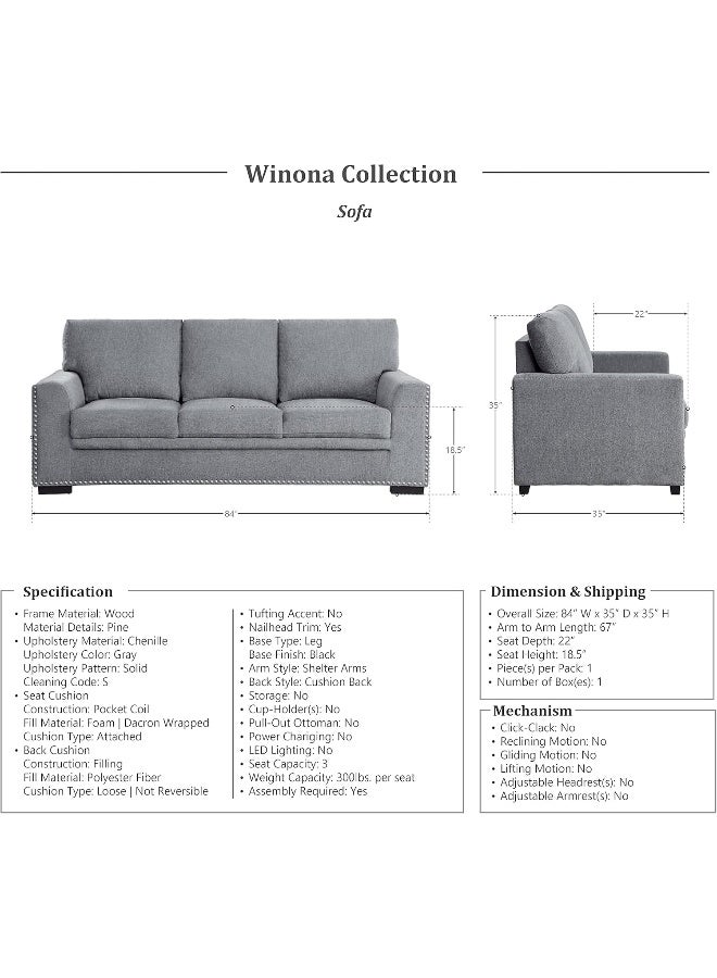 Lexicon Living Room Furniture Set, Modern Couches for Living Room, Chenille Upholstered Couch Set, Including Sofa, Loveseat with Solid Wood Frame, 2-Piece Set, Gray - Image 5