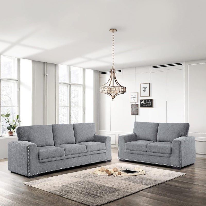 Lexicon Living Room Furniture Set, Modern Couches for Living Room, Chenille Upholstered Couch Set, Including Sofa, Loveseat with Solid Wood Frame, 2-Piece Set, Gray - Image 1