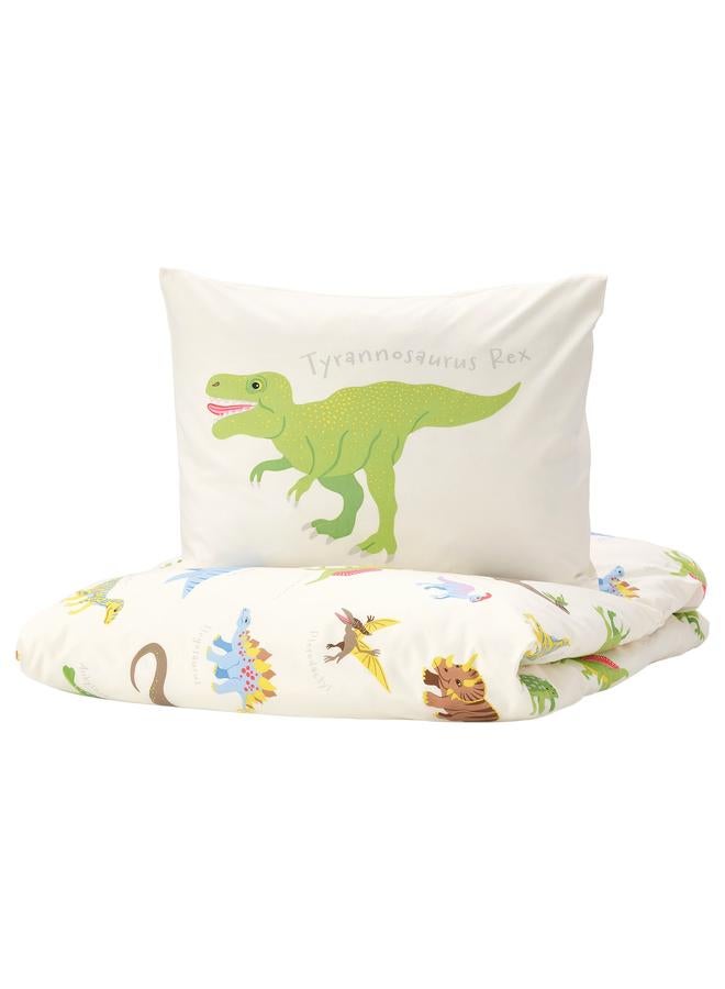 Zaboon Duvet Cover And Pillowcase, Dinosaurs/White, 150X200/50X80 Cm - Image 1