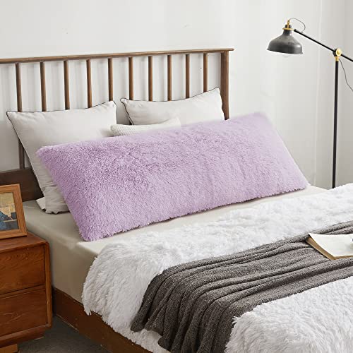 XeGe Soft Plush Pillowcase for Body Pillow 20x54 Light Purple Fluffy Body Pillow Cover Boho Faux Fur Fuzzy Long Decorative Pillow Sham for Bedroom Sofa Couch Shaggy Bed Pillow Case Lavender Orchid