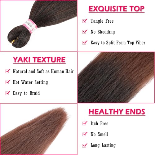 Dorsanee Pre-Stretched Braiding Hair Extensions-16 Inch 8 Packs Synthetic Braiding Hair Crochet Braids, Natural Easy Braid Crochet Hair, Hot Water Setting Professional Soft Yaki Straight Texture (#1B/30) - Image 3