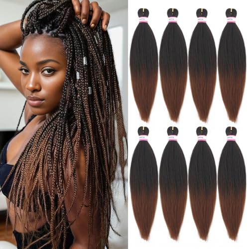 Dorsanee Pre-Stretched Braiding Hair Extensions-16 Inch 8 Packs Synthetic Braiding Hair Crochet Braids, Natural Easy Braid Crochet Hair, Hot Water Setting Professional Soft Yaki Straight Texture (#1B/30) - Image 1