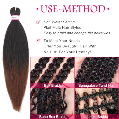Dorsanee Pre-Stretched Braiding Hair Extensions-16 Inch 8 Packs Synthetic Braiding Hair Crochet Braids, Natural Easy Braid Crochet Hair, Hot Water Setting Professional Soft Yaki Straight Texture (#1B/30) - Image 4