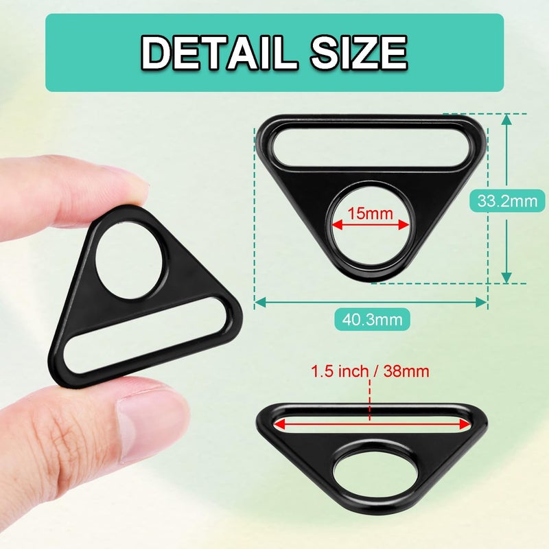 Pack of 12 1-1/2 inch triangular D-rings, metal triangle buckles for dog tag clips, purse strap adjusters, paracord, and bag accessories. - Image 3