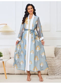 Light Blue Muslim Long Sleeve Embroidered Two-Piece Maxi Dress Set