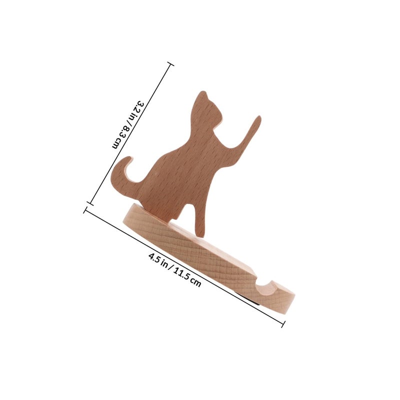 Wooden Cat Phone Stand Mobile Holder Desk Bracket Desktop Mount Home Office - Image 3