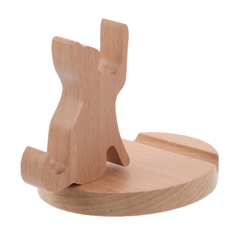 Wooden Cat Phone Stand Mobile Holder Desk Bracket Desktop Mount Home Office - Image 2