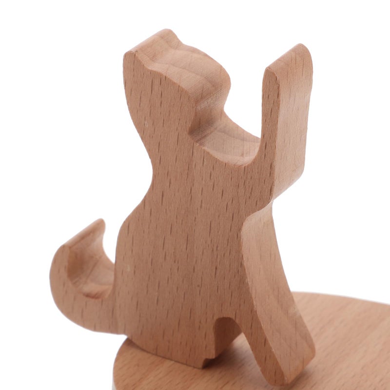 Wooden Cat Phone Stand Mobile Holder Desk Bracket Desktop Mount Home Office - Image 4