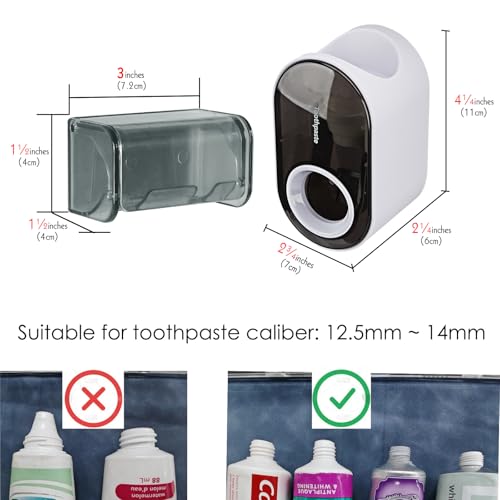 LUEXBOX Toothbrush Holder Wall Mounted with Cover for Bathroom, 2 Slots Toothbrush Storage Organizer for Shower, Self Adhesive Toothbrush Hanger with Automatic Toothpaste Squeezer Dispenser - Image 2