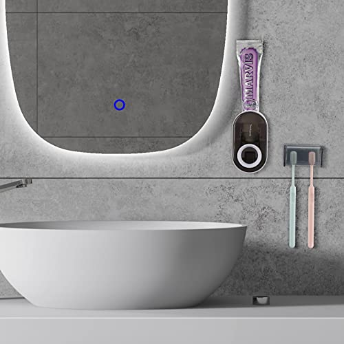 LUEXBOX Toothbrush Holder Wall Mounted with Cover for Bathroom, 2 Slots Toothbrush Storage Organizer for Shower, Self Adhesive Toothbrush Hanger with Automatic Toothpaste Squeezer Dispenser - Image 5