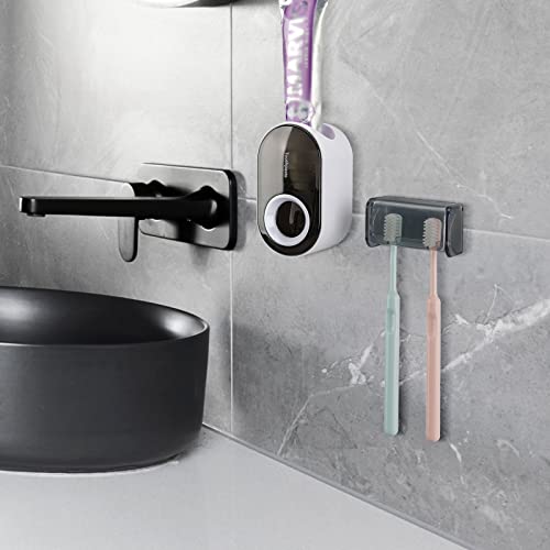 LUEXBOX Toothbrush Holder Wall Mounted with Cover for Bathroom, 2 Slots Toothbrush Storage Organizer for Shower, Self Adhesive Toothbrush Hanger with Automatic Toothpaste Squeezer Dispenser - Image 4