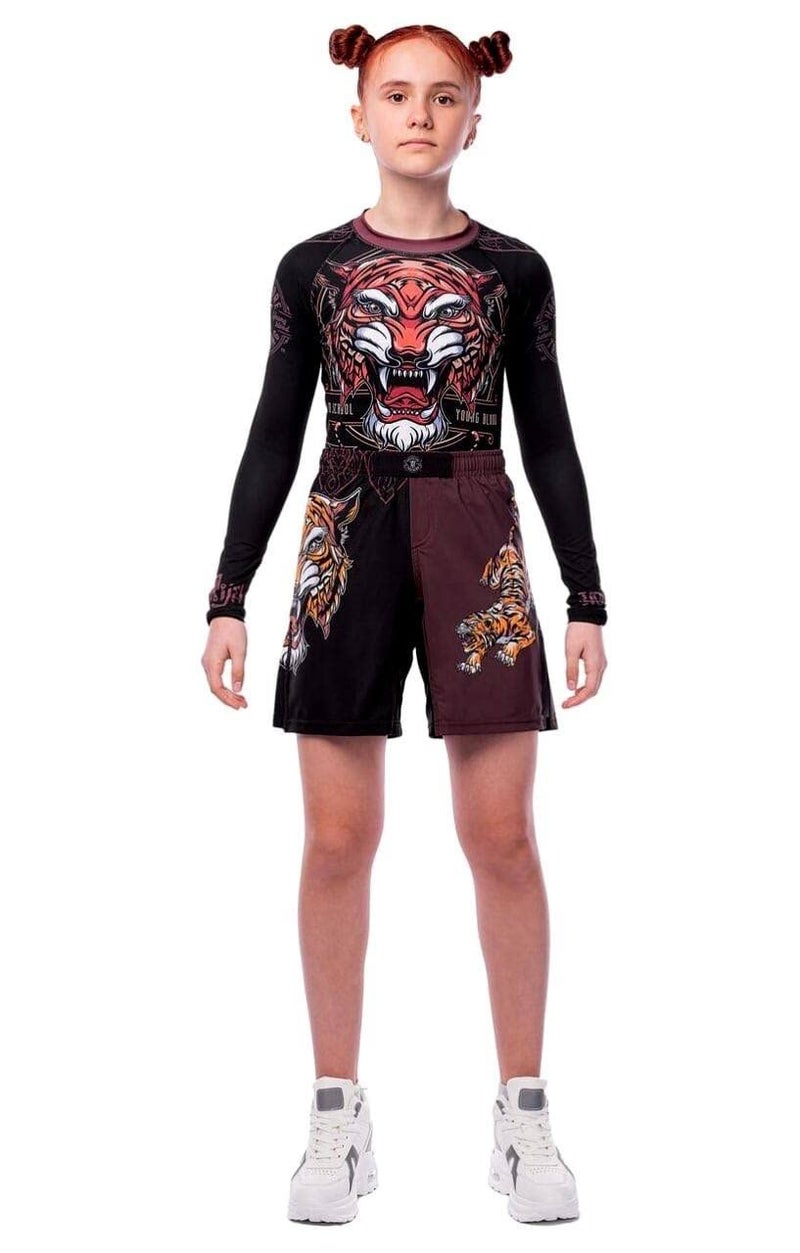 Hardcore Training Kids Boxing Active Shorts BJJ Fitness Running Workout Exercise Sport Clothing Brown - Image 5