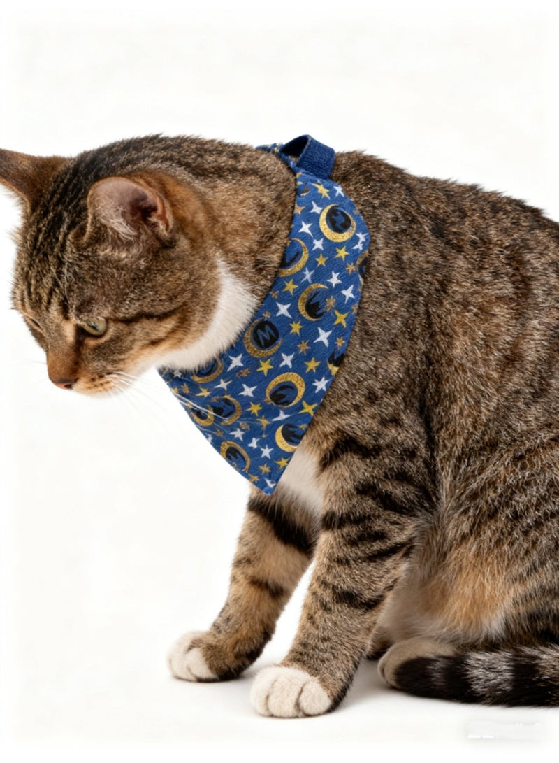Arabian Moon-Star Cat Collars with Bandana - Adjustable 20-32cm Pet Collars, Islamic Design for Saudi Cats, Breathable Fabric for Hot Climate - Image 1