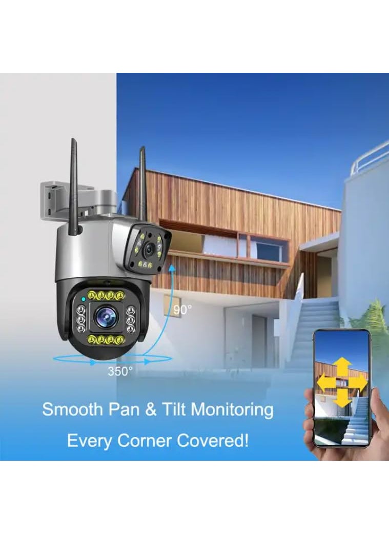 Generic - SECURINNOV 3MP + 3MP Wireless WiFi CCTV Camera Dual Lens/Dual Screen Video Record, Color Night Vision, Bullet+360° PTZ Control, PIR Motion Sensor, IP66 Waterproof (1103) - Image 1