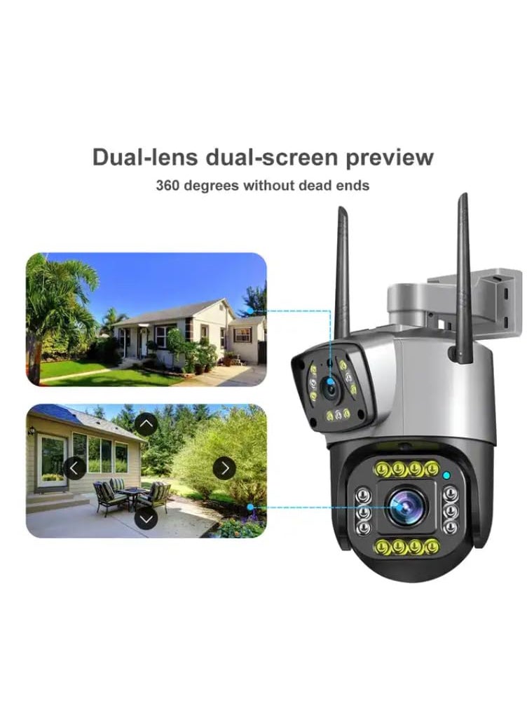 Generic - SECURINNOV 3MP + 3MP Wireless WiFi CCTV Camera Dual Lens/Dual Screen Video Record, Color Night Vision, Bullet+360° PTZ Control, PIR Motion Sensor, IP66 Waterproof (1103) - Image 1