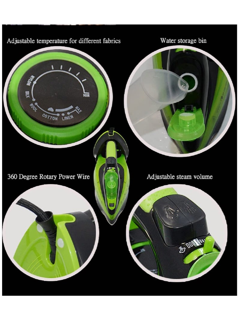 سوكاني مكواة بخار لاسلكية بقدرة 2400 واط، مكواة بخار لاسلكية، مكواة بخار لاسلكية بخارية لاسلكية بخارية بسعة 370 مل، مكواة بخار لاسلكية مع قاعدة قاعدة، قاعدة من السيراميك، مكواة بخار مزيلة للملابس للمكواة المنزلية والسفر، SK-2085 (أخضر) - Image 2