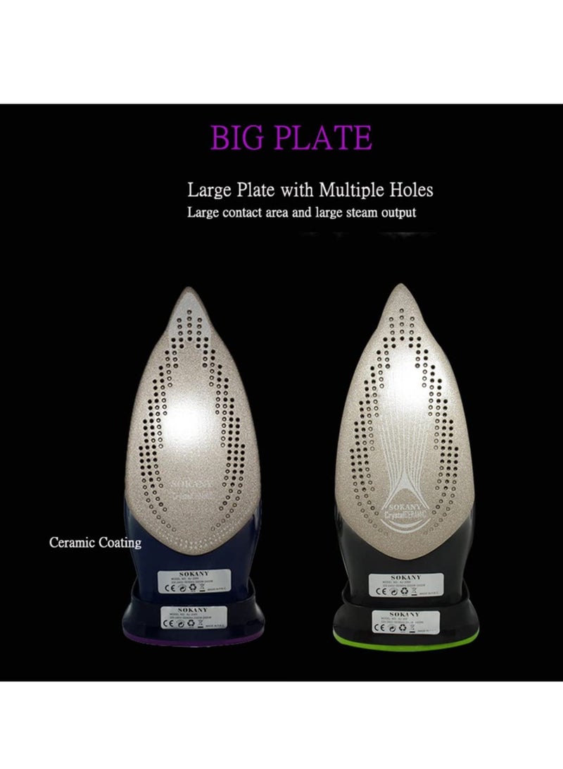 سوكاني مكواة بخار لاسلكية بقدرة 2400 واط، مكواة بخار لاسلكية، مكواة بخار لاسلكية بخارية لاسلكية بخارية بسعة 370 مل، مكواة بخار لاسلكية مع قاعدة قاعدة، قاعدة من السيراميك، مكواة بخار مزيلة للملابس للمكواة المنزلية والسفر، SK-2085 (أخضر) - Image 3