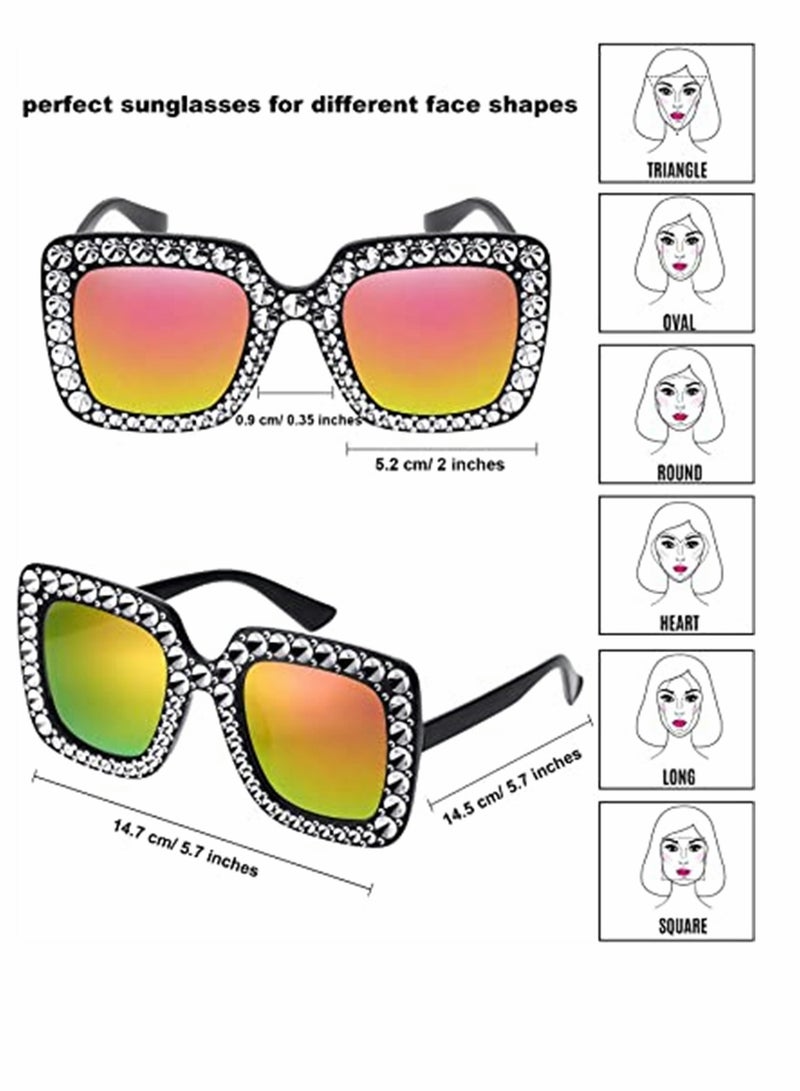 KASTWAVE Sunglasses, Crystal Sunglasses, Fashion Square Sunglasses, Women's Trendy Sunglasses, Square Diamond Sunglasses, Women Retro Sunglasses, 6 Pairs - Image 2