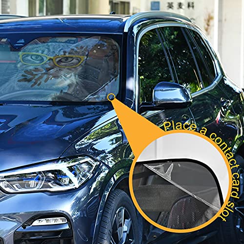 xigua Funny Driver Cat Car Windshield Sunshade Reflective Blocks Sun Visor Protector Foldable Front Windshield Sun Shade for Car Truck SUV, 55 x 27.6 Inch - Image 3