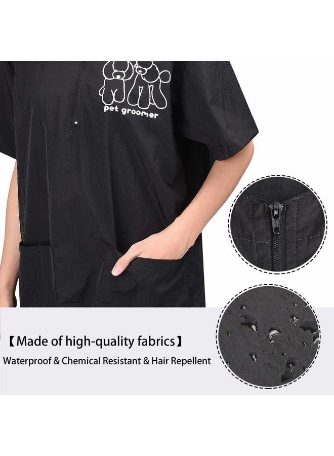 Noverlife Short Sleeves Pet Groomer Smock with 2 Pockets, 3XL Size, Splash Proof Anti-Static Pet Beautician Work Clothes, Dog Cat Grooming Cosmetologist Uniforms for Pet Shop Men Women - Image 5